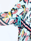 Express Teal, Coral and Yellow Leaf Kimono- OSFM
