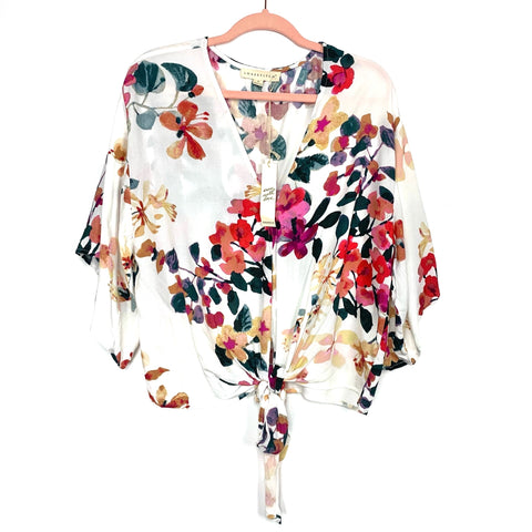 Lovestitch White Floral Print Front Tie Top NWT- Size S