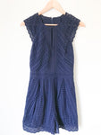 Adelyn Rae Navy Eyelet Romper with Pleated Key Hole Front NWT- Size XS
