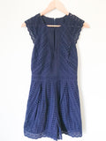 Adelyn Rae Navy Eyelet Romper with Pleated Key Hole Front NWT- Size XS