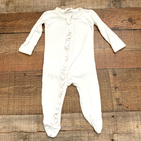 Spearmint Love White Bamboo Ruffle Zip Up Footie Outfit- Size 0-3M