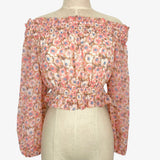 Magnolia Boutique Peach Floral Off the Shoulder Elastic Smocked Ruffle Top- Size S