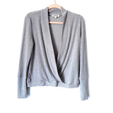 Listicle Grey Ribbed Knit Faux Wrap Open Long Sleeve Top- Size S