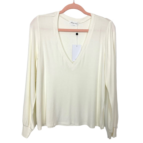 Lovers + Friends Cream Deep V Long Sleeve Top NWT- Size M