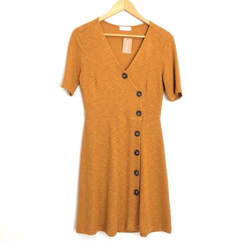 Vestique Mustard Ribbed Button Up Dress NWT- Size S