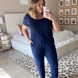 Amaryllis Navy Raeann Button Up Jumpsuit- Size L