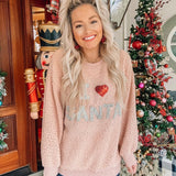 Judith March Pink "I <3 Santa" Rhinestone Sherpa Crew Neck Top- Size ~M (See Notes)