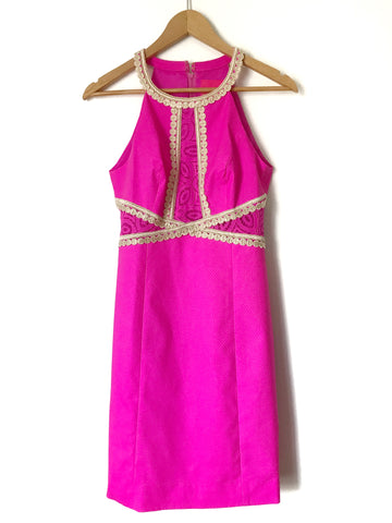 open lace back dress Lily Pulitzer Bright Pink Dress with Gold Trim Detail NWT- Size 0 – The  Saved Collection