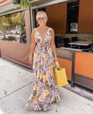 Aakaa Brown Tropical Print Front Tie Maxi Dress NWT- Size S