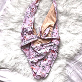 MinkPink Pink Floral Deep V Neck One Piece Swimsuit- Size S