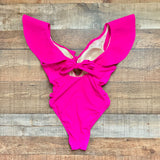 Eloquii Neon Pink Front Cutout Ruffle Padded One Piece- Size 12