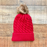 No Brand Red Cable Knit Pom Beanie-Size ~18-24M (see notes)