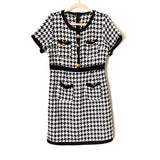 No Brand Houndstooth Faux Gold Lion Button Detail Dress- Size L