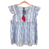 THML Colorful Embroidered Blue and White Striped Top NWT- Size XS