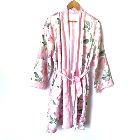Hello Gorgeous Satin Pink Floral Short Robe- Size L/XL