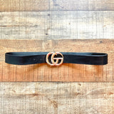No Brand Black Faux Leather Logo Belt- Size ~M (see notes)