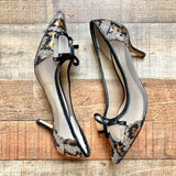 Nina Black/Gold/Silver Sequins with Mesh Bow and Sides Heels- Size 7 (Like New Condition)