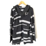 Max Studio Grey Striped Open Front Knit Hooded Cardigan- Size M