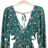 Forever21 Green Floral Print Side Cutout Tie Back V-Neck Dress NWT- Size S (sold out online)