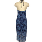 Vici Navy with Blue Lace Overlay and See Through Waist Detail Hi-Lo Halter Dress- Size ~S (see notes)