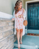 Amaryllis Peach/White Floral Overlay Shoulder Tie Dress- Size XL