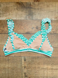 J Crew Green/White Striped Ruffle Padded Bikini Top- Size S (TOP ONLY)