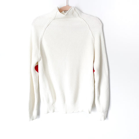 Chicwish White Heart Elbow Mock Neck Knit Sweater- Size ~S/M
