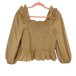 The Drop Curds & Whey Marisol Long Sleeve Ruffle Smocked Cropped Top- Size XL