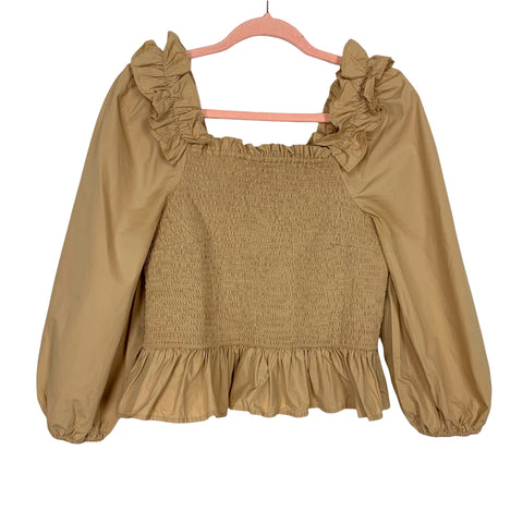 The Drop Curds & Whey Marisol Long Sleeve Ruffle Smocked Cropped Top- Size XL