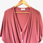 Aura Mauve V Neck Knit Tie Front Short Sleeve Top- Size S