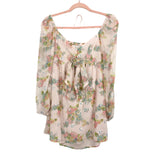For Love & Lemons Light Pink Floral Sequin Hearts Off the Shoulder Dress with Detachable Pearl Heart Pin- Size ~S (see notes)