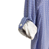 Tyler Boe Blue and White Printed Button Up Roll Tab Sleeve Top- Size XL