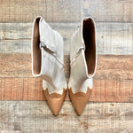 Raye Cream and Camel Pointed Toe Low Stiletto Leather Booties- Size 8.5 (sold out online, see notes)