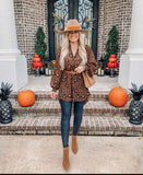 Umgee Brown/Black Leopard Print Sheer Hi-Lo Tunic- Size S