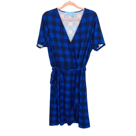 Draper James Black/Blue Check Faux Wrap Dress- Size XL