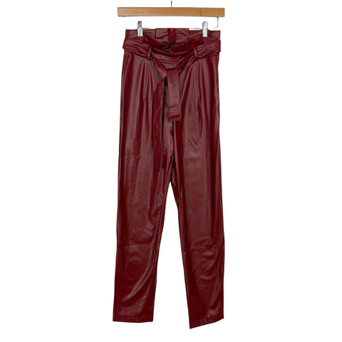 Shein Burgundy Faux Leather Paperbag Waist Pants- Size XS (Inseam 26”)