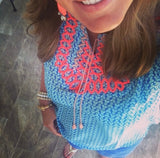 J Crew Blue Printed Silk Blend Embroidered Tassel Top- Size 12