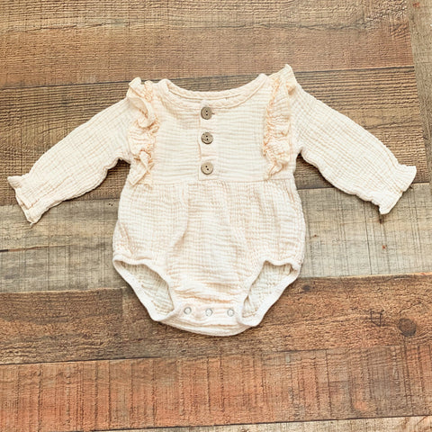 No Brand Cream Muslin Ruffle Romper- Size ~0-3M (see notes)