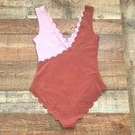 Marysia Canyon Point Scalloped Two-Tone Stretch-Crepe One Piece Swimsuit- Size L (sold out online)