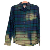 Bcc Elements Faded Green/Navy Plaid with Back Rhinestone Logo Button Up Flannel- Size M