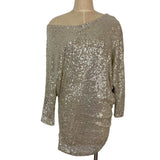 Impressions Champagne Sequins One Shoulder Dolman Sleeve Dress NWT- Size S