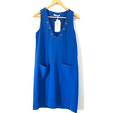 Luna Blue Shift Dress with Pockets and Lace Up Detail NWT- Size S