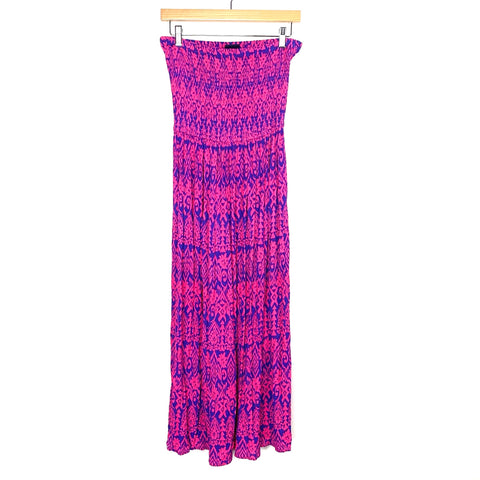 Scoop Purple and Pink Strapless Smocked Bodice Dress- Size M (8-10)