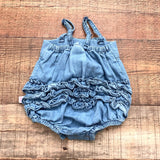 Ruffle Butts Baby Girl Chambray Bow Front Romper- Size 0-3M