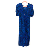 Loft Beach Blue/Black Animal Print Front Tassel Tie Rounded Hem Midi Dress- Size M (sold out online)