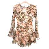 Here Comes The Sun Blush Floral Cinched Front Bell Sleeve Dress NWT- Size S