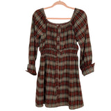Paper Crane Plaid Faux Button Off the Shoulder Dress NWT- Size S