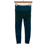 Lululemon Teal Striped Zippered Hem Leggings- Size 4 (Inseam 22”)