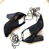 JustFab Black Open Toe Perforated Block Heels- Size 7