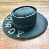 No Brand (Glitzy Bella) Black Wool "Howdy" Adjustable Inner Tie Gambler Hat- Size 57 cm (LIKE NEW)